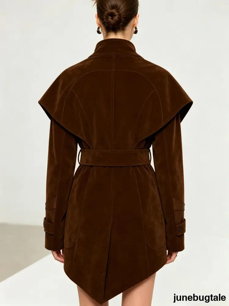 Belted Suede Effect Trench Coat