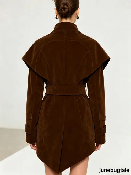Belted Suede Effect Trench Coat