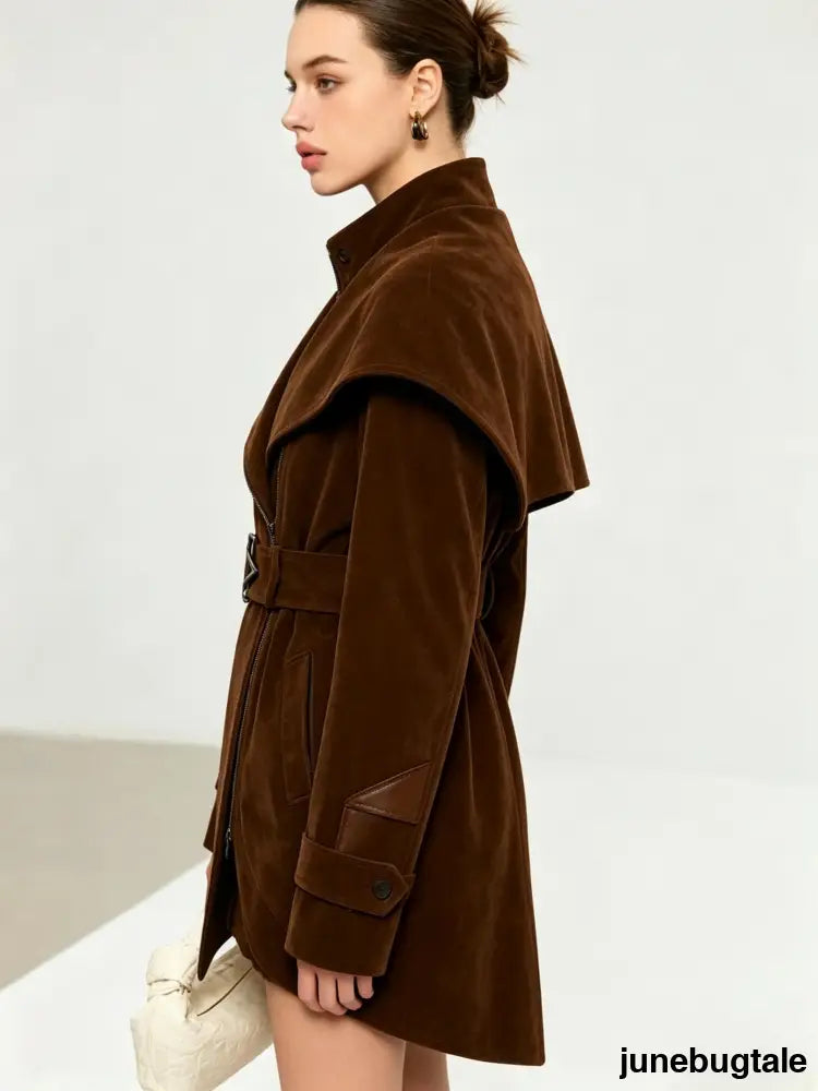 Belted Suede Effect Trench Coat