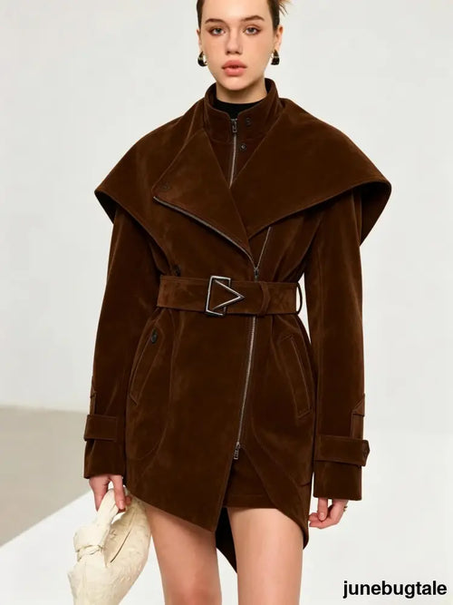 Belted Suede Effect Trench Coat