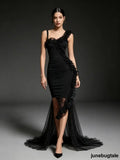 Black Chiffon Ruffle Trim Bodycon Midi Dress