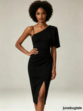 Black Puff Sleeve Cutout Midi Dress