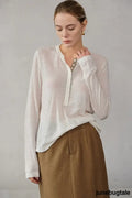 Color Block Placket Knit Top - White / S