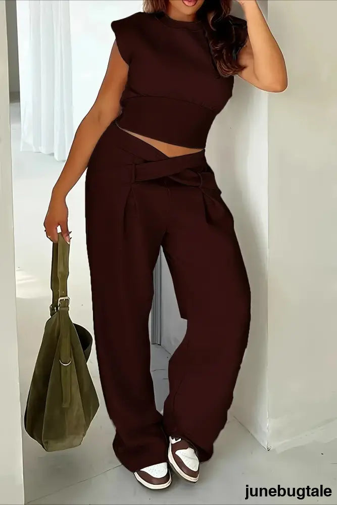 Cozy Drapey High Waist Floor Length Pants - Burgundy / S