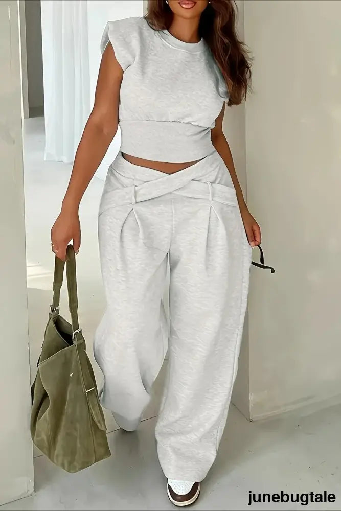 Cozy Drapey High Waist Floor Length Pants - White / S