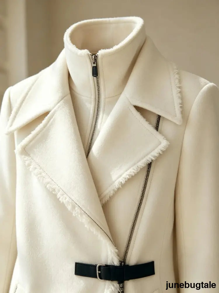 Fringe Trim Buckle Detail Long Coat