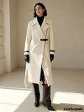 Fringe Trim Buckle Detail Long Coat