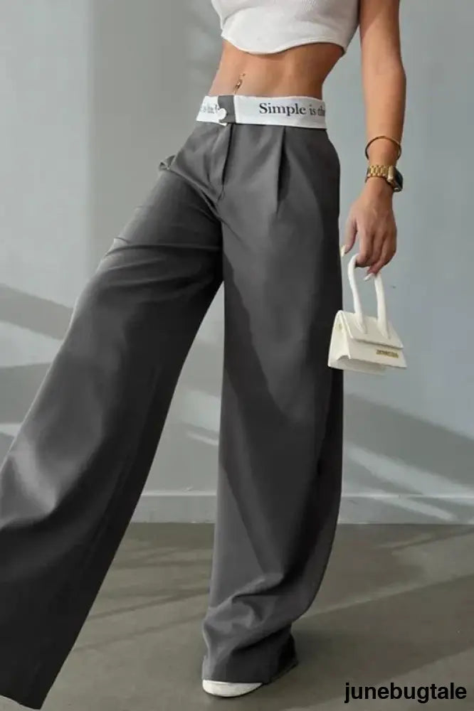 High Waist Straight Color Block Printed Office Casual Pants