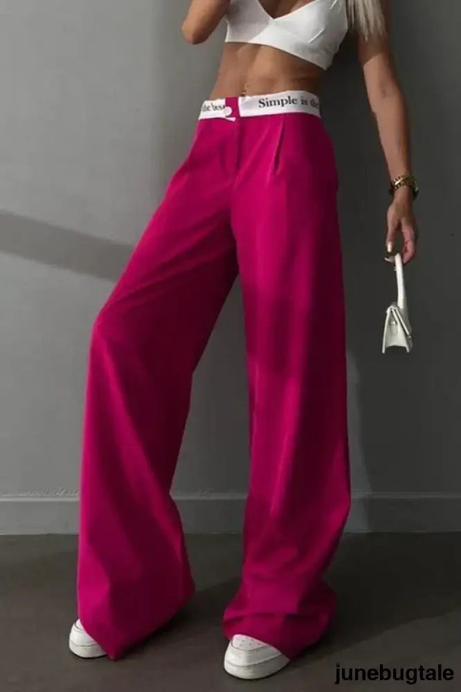 High Waist Straight Color Block Printed Office Casual Pants