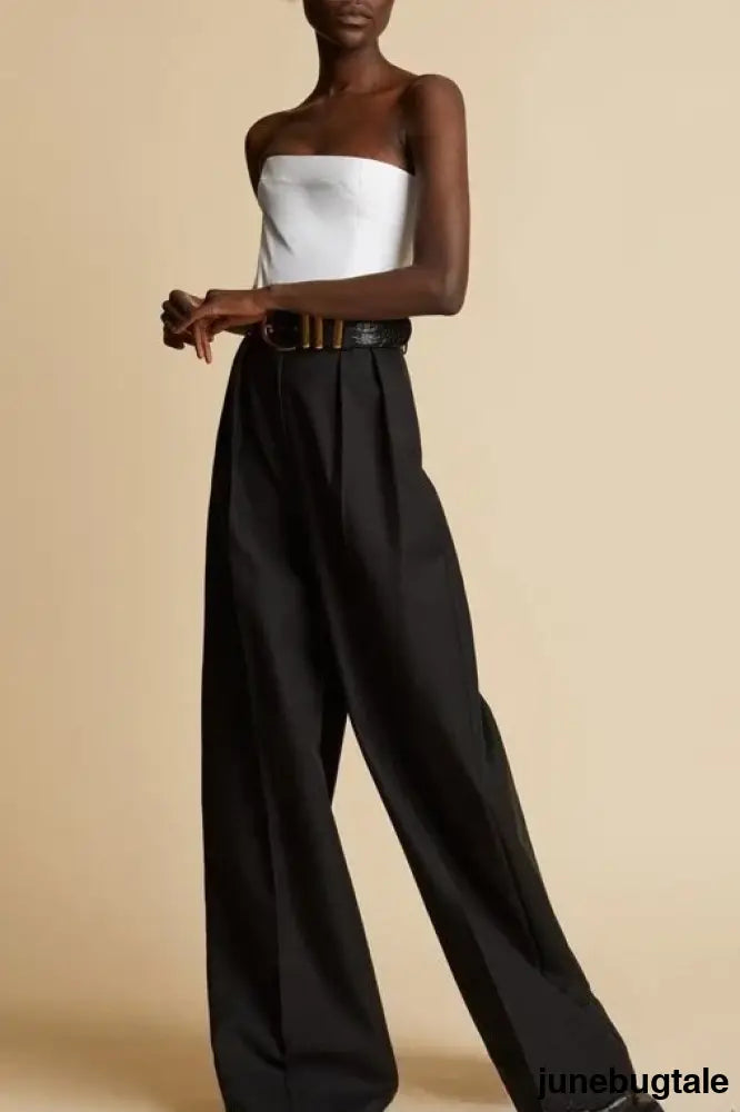 High Waist Straight Wide Leg Floor Length Casual Pants