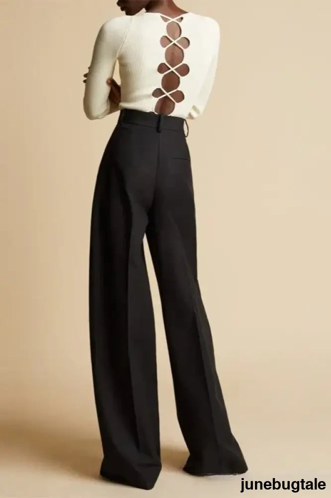 High Waist Straight Wide Leg Floor Length Casual Pants