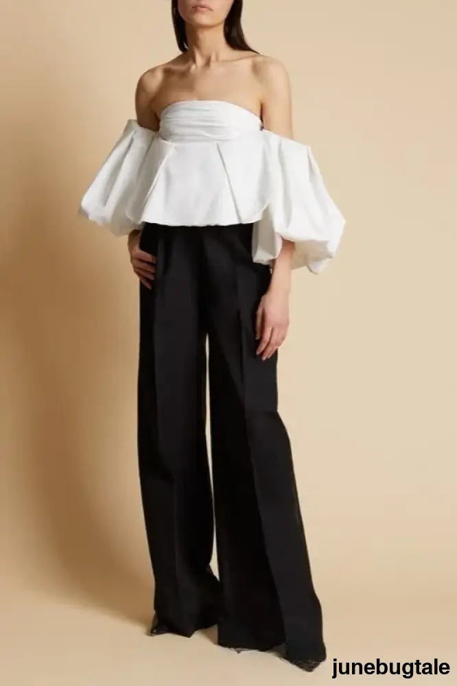 High Waist Straight Wide Leg Floor Length Casual Pants - Black / S
