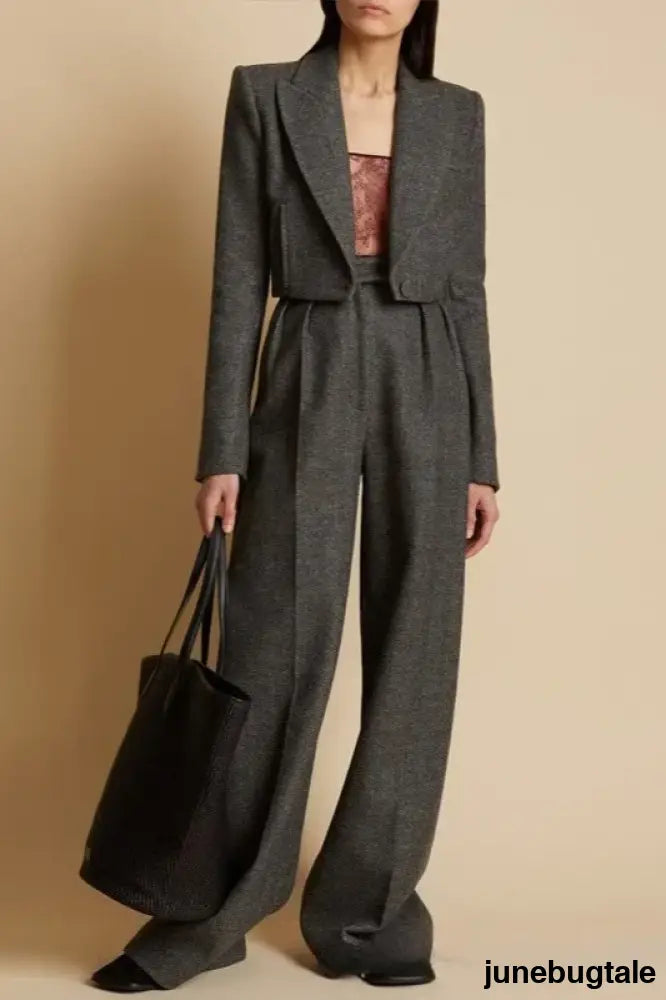 High Waist Straight Wide Leg Floor Length Casual Pants - Grey / S