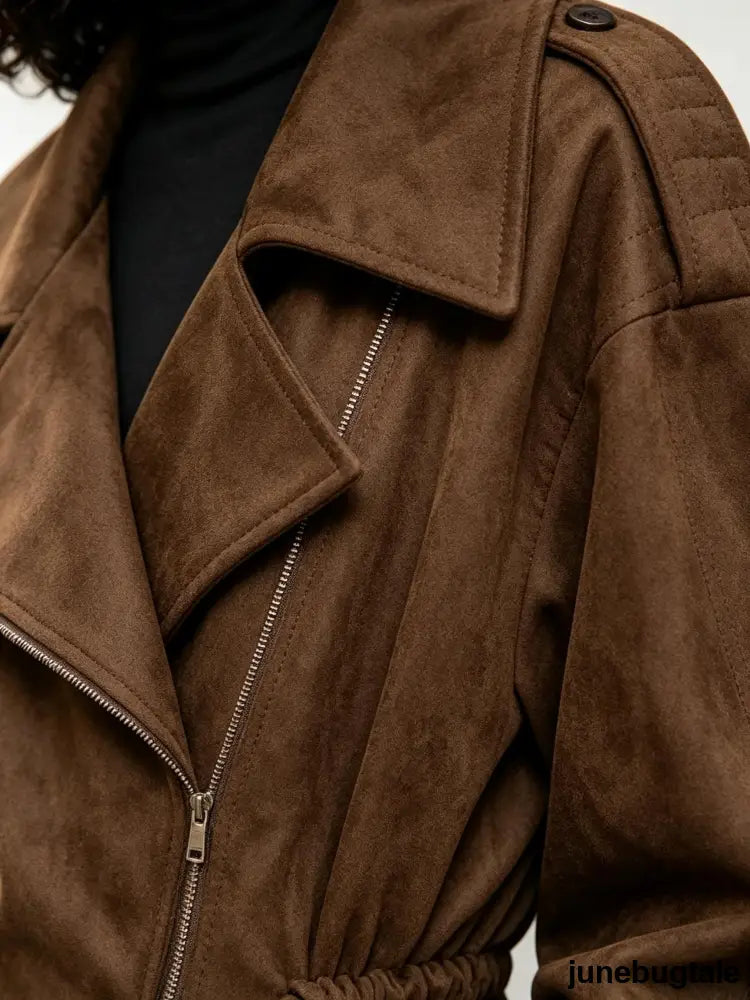 Lapel Suede Effect Belted Trench Coat