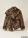Leopard Print Lapel Faux Fur Coat