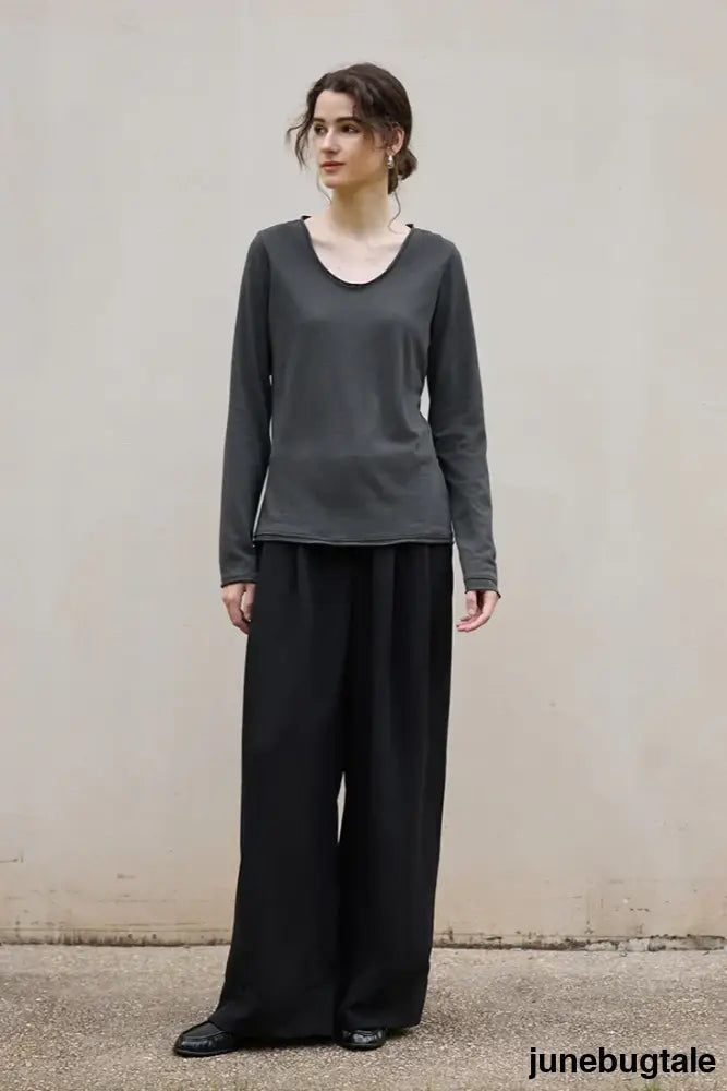 Linen Cotton Rolled Edge Knit Top