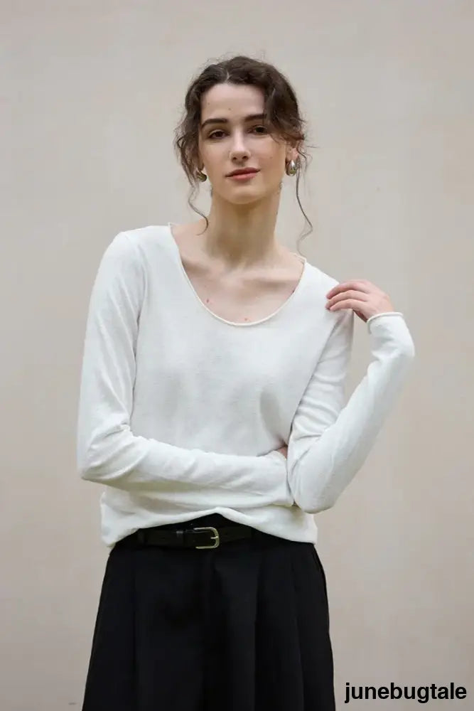 Linen Cotton Rolled Edge Knit Top