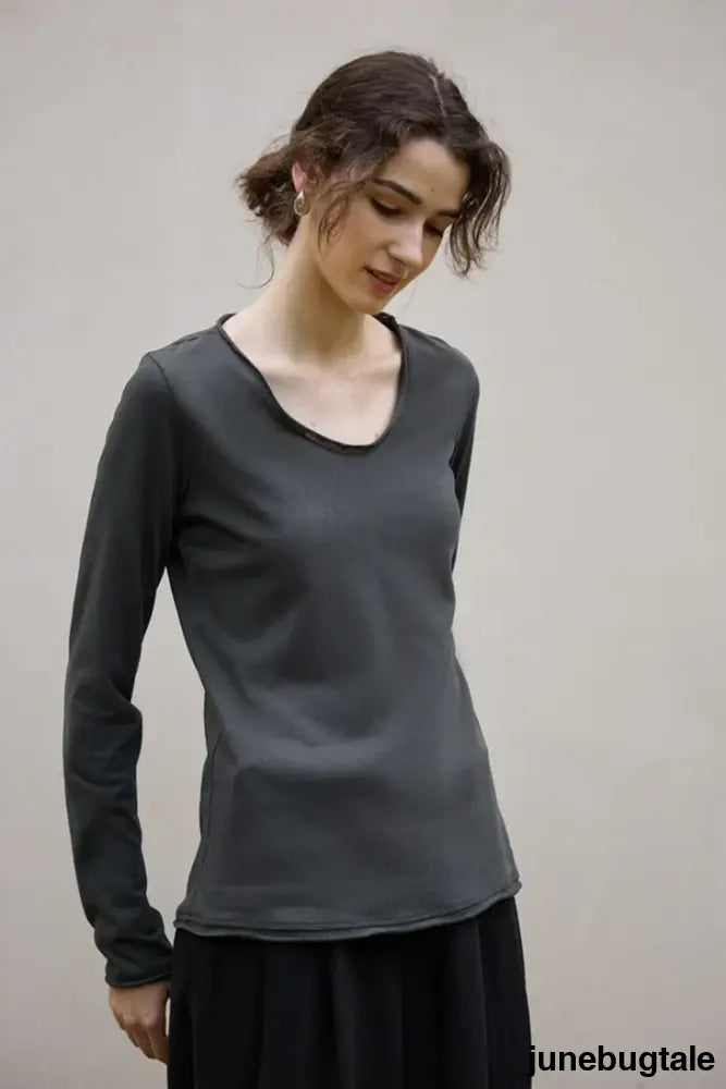 Linen Cotton Rolled Edge Knit Top