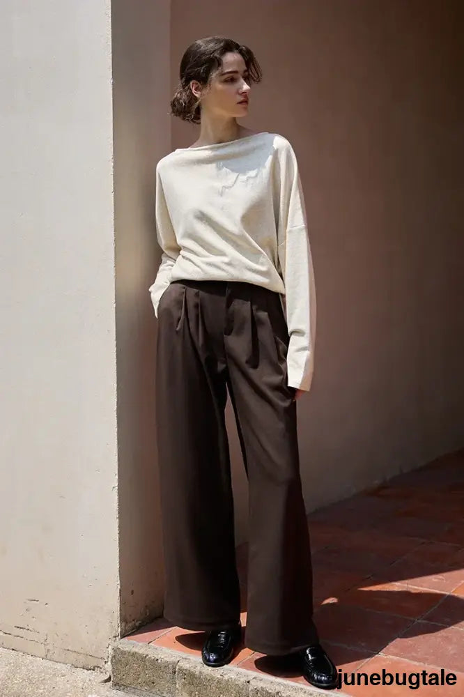Linen Off Shoulder Slit Knit Top