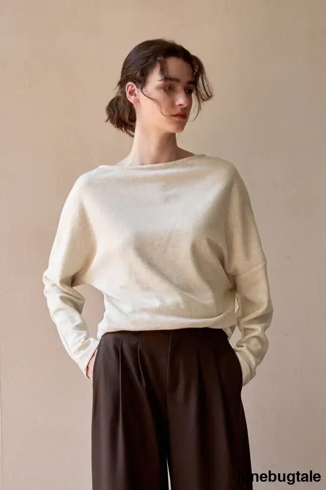Linen Off Shoulder Slit Knit Top