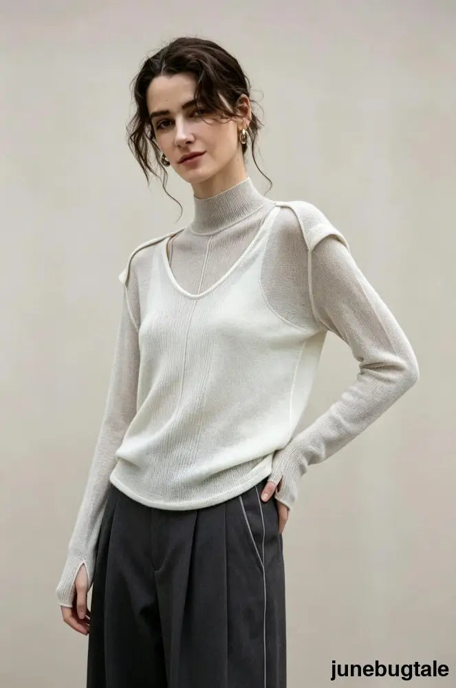 Linen Off Shoulder Slit Knit Top