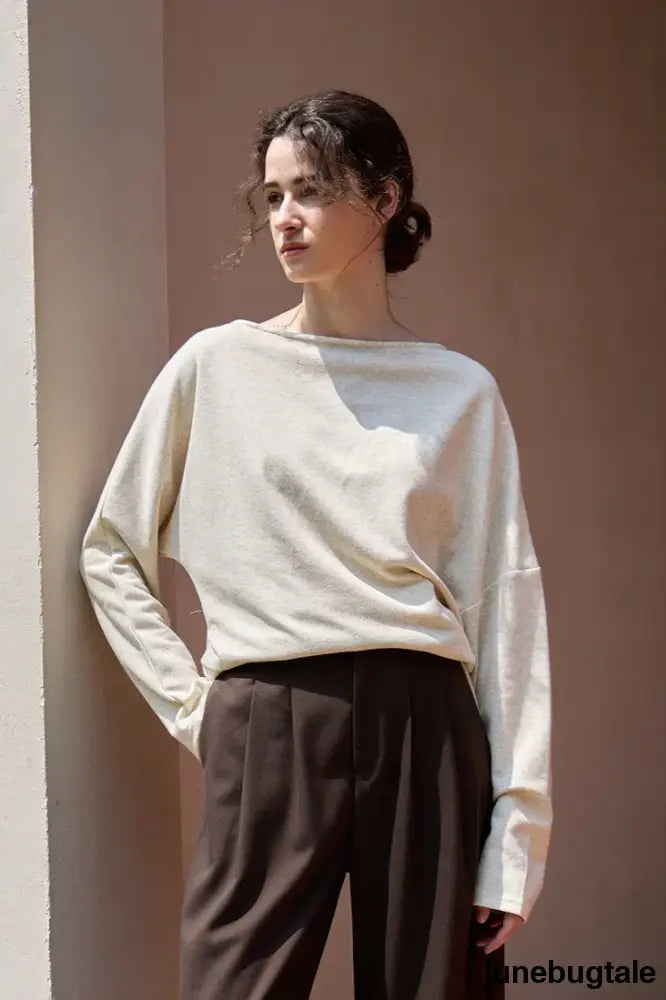 Linen Off Shoulder Slit Knit Top