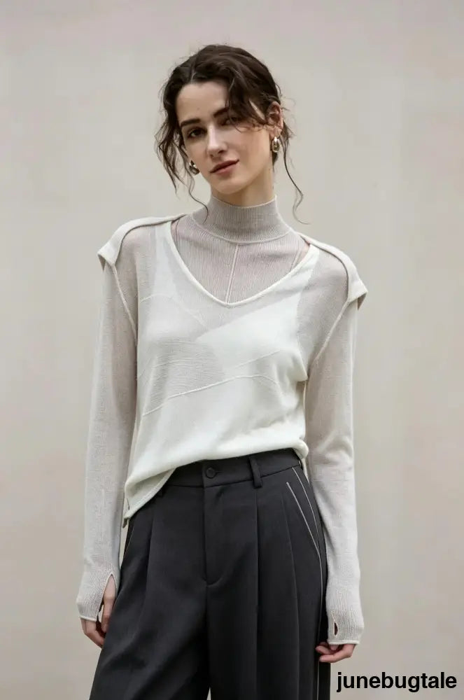 Linen Off Shoulder Slit Knit Top