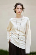 Linen Off Shoulder Slit Knit Top - Linen / S
