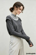 Lyocell Wool Side Slit Knit Top - grey / One Size
