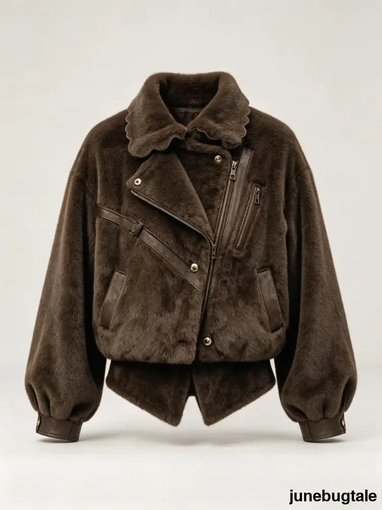 Metal Button Faux Fur Coat