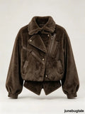 Metal Button Faux Fur Coat