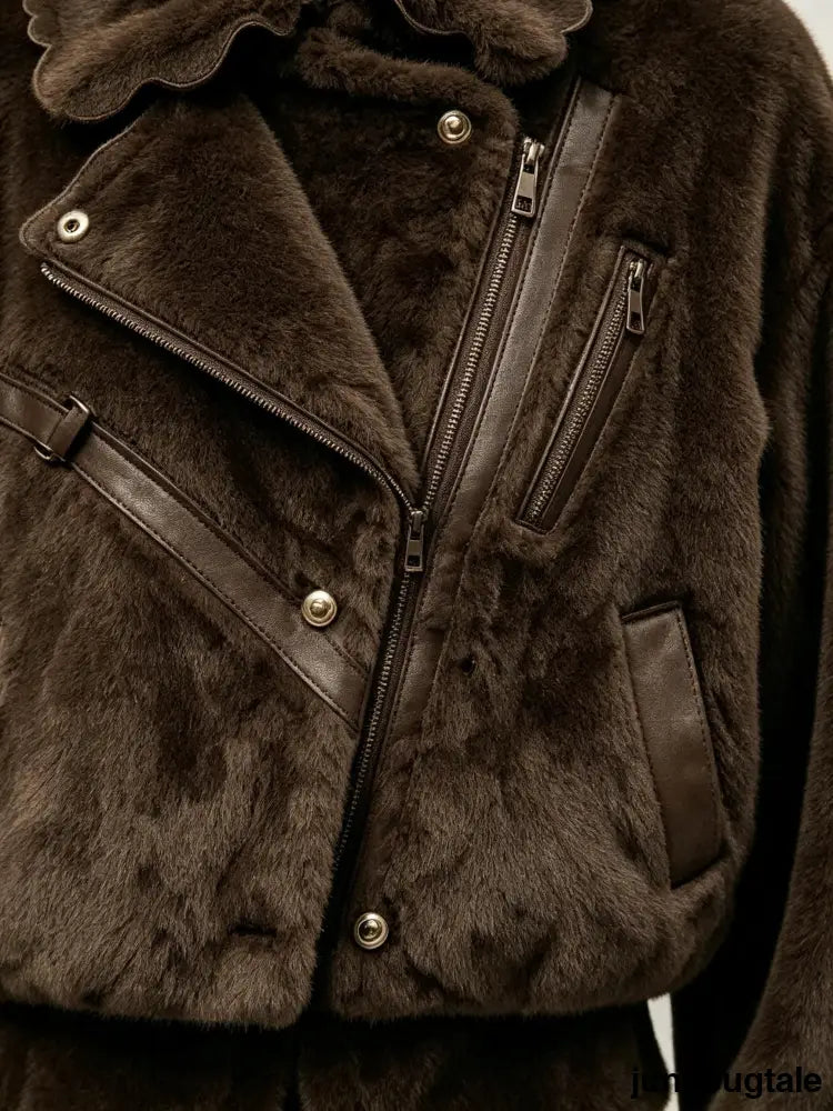 Metal Button Faux Fur Coat