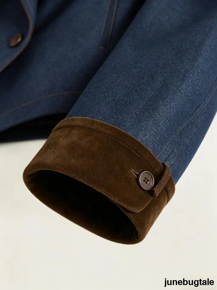 Metal Button Suede Collar Denim Jacket