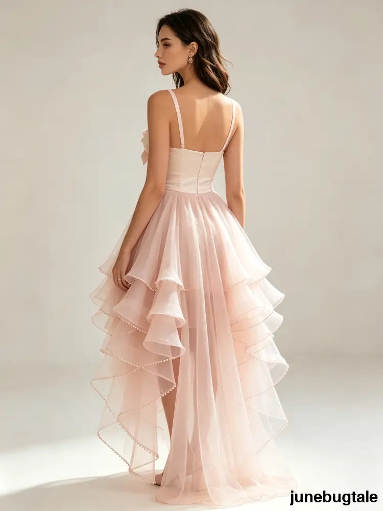 Pink Ruffle Trim A Line Mini Dress