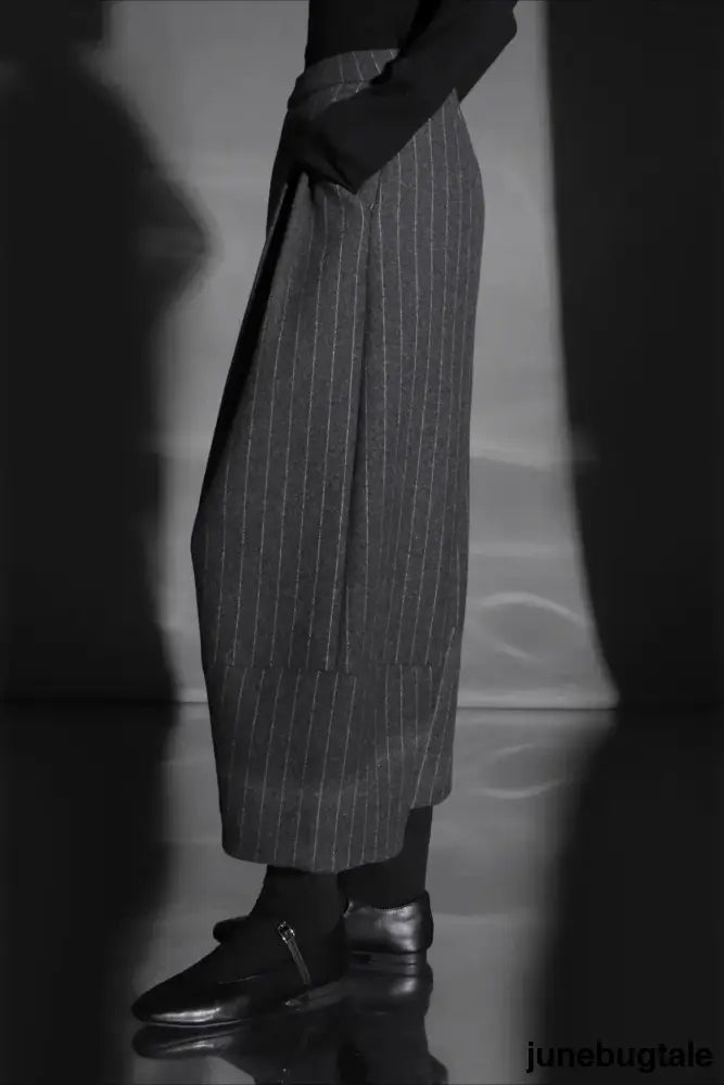Relaxed Wide Leg Bootcut Wool Ankle Crop Pants