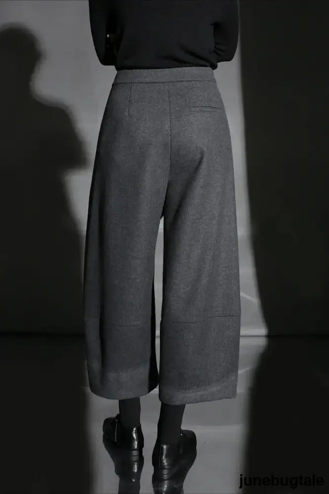 Relaxed Wide Leg Bootcut Wool Ankle Crop Pants