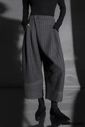 Relaxed Wide Leg Bootcut Wool Ankle Crop Pants - Gray-1 / S
