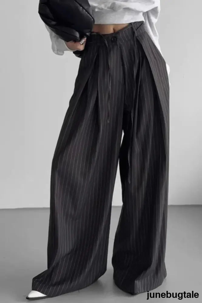 Retro Striped Slouchy High Waist Wide Leg Dress Pants