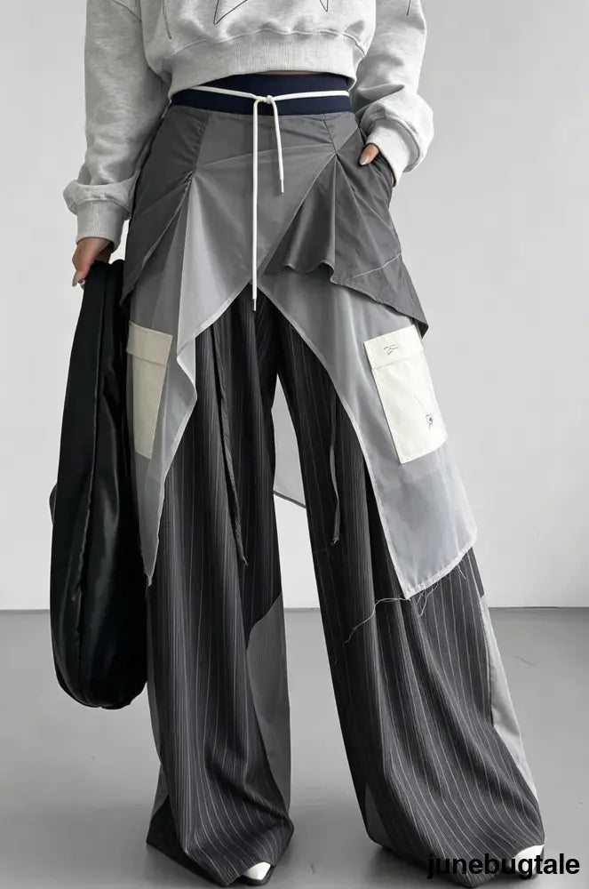Retro Striped Slouchy High Waist Wide Leg Dress Pants