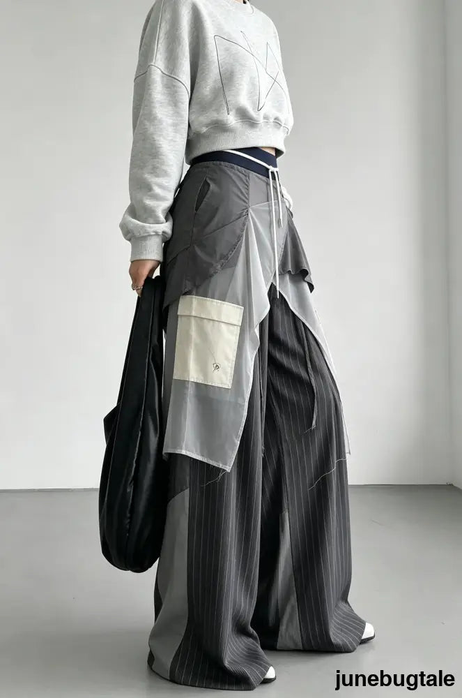 Retro Striped Slouchy High Waist Wide Leg Dress Pants