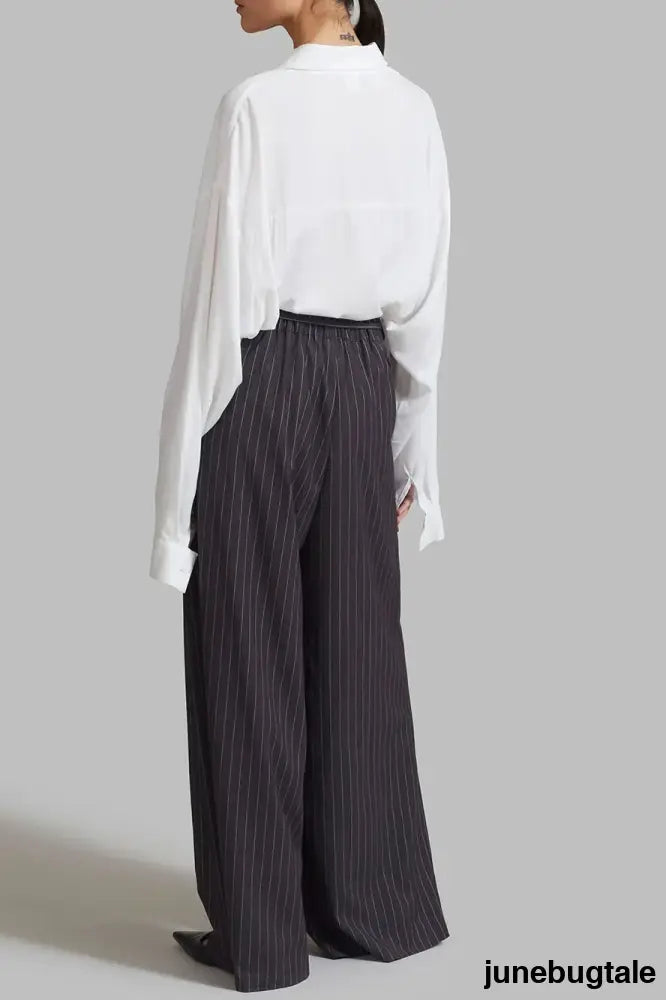 Retro Striped Slouchy High Waist Wide Leg Dress Pants