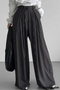 Retro Striped Slouchy High Waist Wide Leg Dress Pants - Black / S