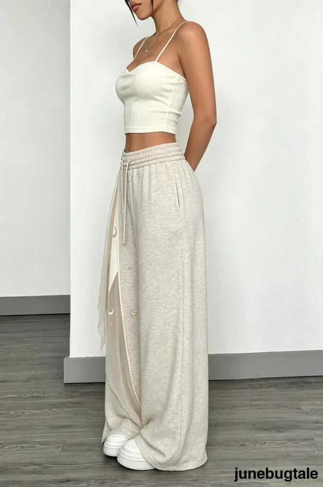 Street Trendy Loose Solid Wide Leg Straight Pants