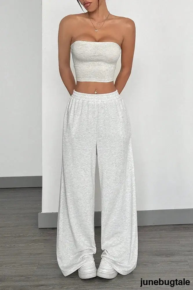 Street Trendy Loose Solid Wide Leg Straight Pants - White / S