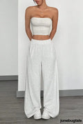 Street Trendy Loose Solid Wide Leg Straight Pants - White / S