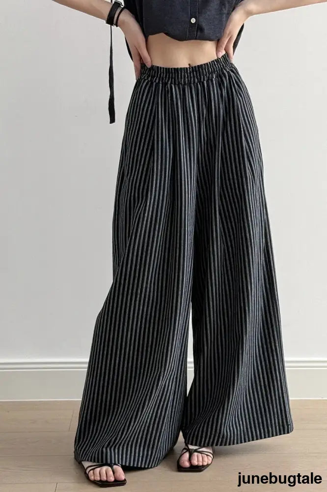 Striped High Waisted Wide Leg Straight Pants