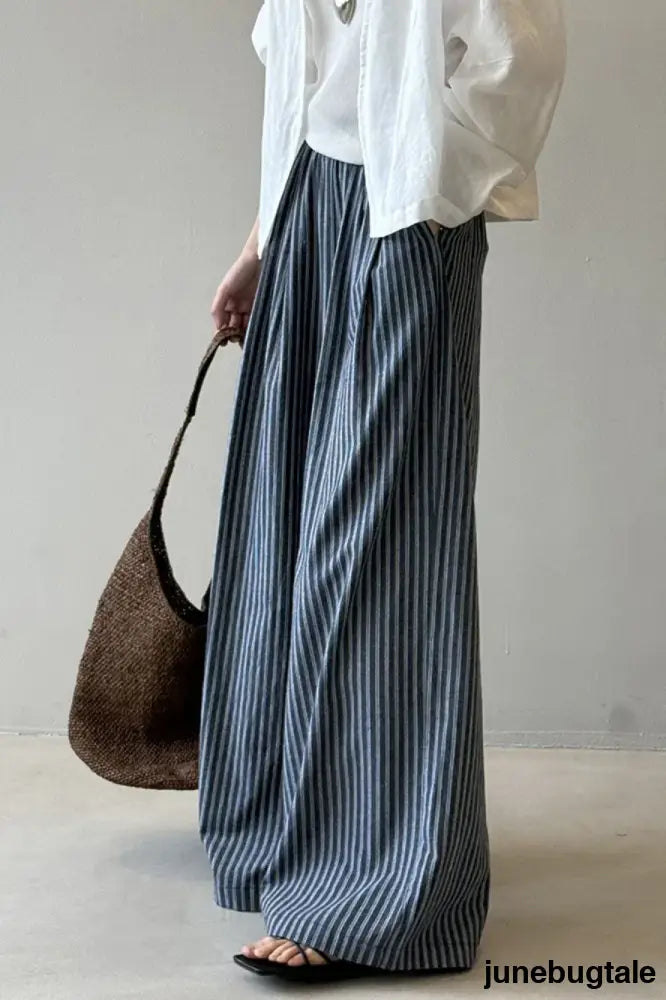 Striped High Waisted Wide Leg Straight Pants