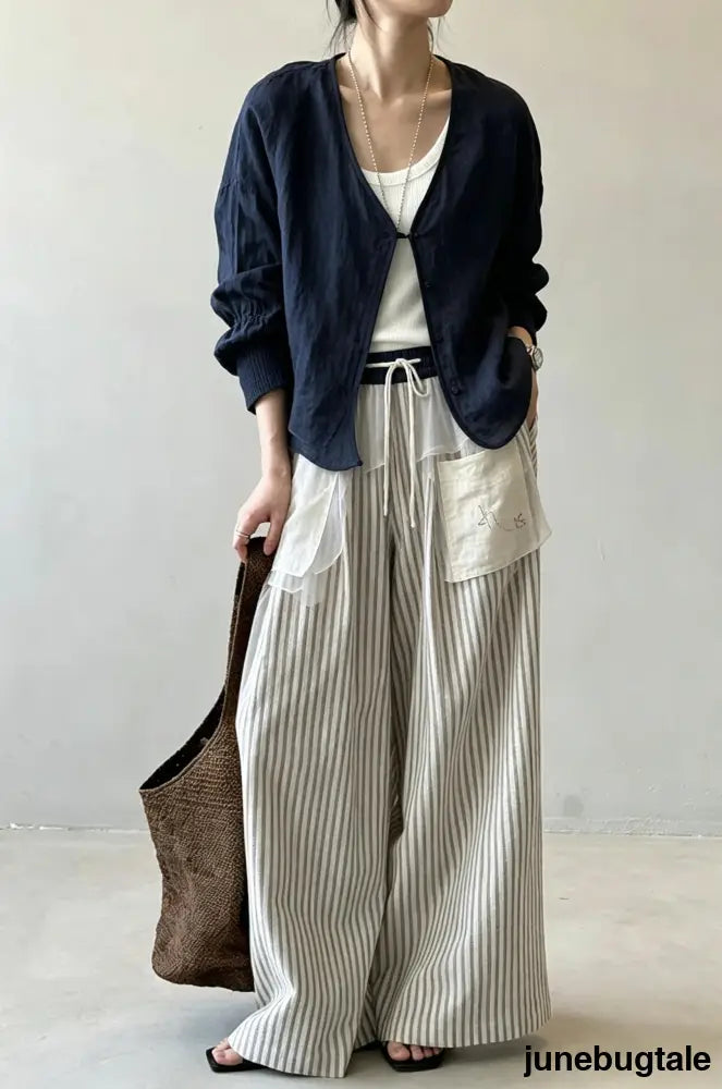 Striped High Waisted Wide Leg Straight Pants