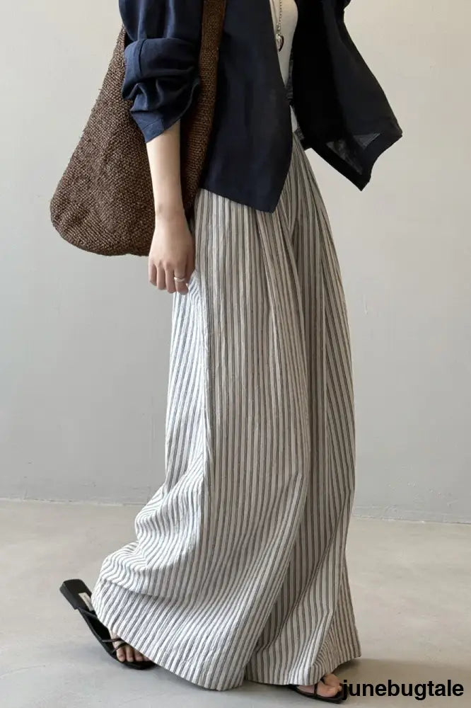 Striped High Waisted Wide Leg Straight Pants