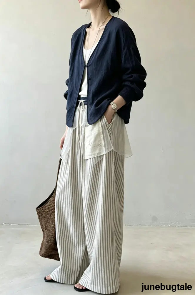 Striped High Waisted Wide Leg Straight Pants
